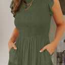 ZESICA Women's 2026 Summer Casual Flutter Short Sleeve Crew Neck Smocked Elastic Waist Tiered Midi Dress (Green, XXL)