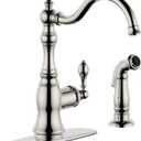 Kitchen Sink Faucet with Side Spray, 8 Inch Single Handle Kitchen Faucet with Deck Plate, 2 Hole or 4 Hole Installation,Classic Style,Polished Nickel Faucet,KF-6832TB-PN
