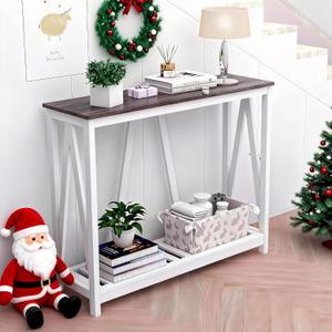 Farmhouse Console Table for Entryway, 39.3 Inch Small Entryway Table with Storage Shelf, Hallway Table & Entry Table, Narrow Behind Couch Table for Foyer, Living Room, Dark Oak, 11.8"D x 39.4"W x 31.5"H