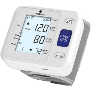 PANACARE Wrist Blood Pressure Monitor for Home Use, Large LCD Backlit Display, Portable and Lightweight, 298 Memory Storage for 2 Users with Carrying Case