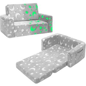 SLIGUY Kids Chair, Toddler Couch, Fold Out Sofa Chair, Toddlers Convertible Sofa to Lounger Pull Out Couch, Glow in The Dark Sofa Chair for Boys and Girls Large (Grey)