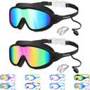 Vvinca Swim Goggles, Kids Goggles with Earplugs& Nose Clip Wide View Anti-Fog/UV Swimming Goggles for Age 3-15 Boys Girls (01-black)