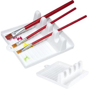 RAYYXP 2 Pcs Paint Brush Holder with 4 Slots Desk Brush Rest Water Coloring Brush Organizer Display Stand for Watercolor Acrylic Oil Painting Brushes Storage