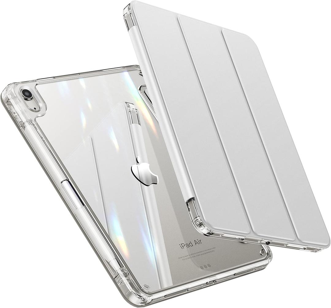 INFILAND Compatible with iPad Air 11 Inch Case M4/M3/M2 (2026/2025/2024), iPad Air 5th/4th Generation Case Cover (2022/2020) 10.9 inch with Crystal Clear Slim Back & Pencil Holder Silver