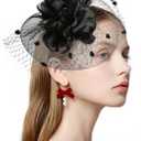 2 x Vintage Fascinators Hats for Women 20s 50s Tea Party Hats with Clip Headwear Wedding Cocktail Feather Mesh Veil Headband