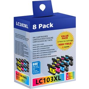 LC103XL Ink Cartridges Compatible with Brother LC103 LC101 Ink, 8-Pack for MFC-J870DW MFC-J6920DW MFC-J6520DW MFC-J450DW MFC-J470DW, 2 Black 2 Cyan 2 Magenta 2 Yellow