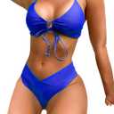 Meetall Women's High Cut String Triangle Bikini Set Swimsuits Sexy Bathing Suits 2 Piece (Royal Blue)