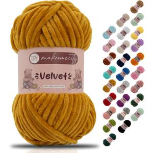 Makromecity Velvet Yarn 100g (3.5oz) / 120m (132yd) 100% Polyester Premium Chenille Yarn, Ultra Soft, Anti-Pilling, Machine Washable 30 Colors for Knitting & Crochet (Mustard, 1 Skein)