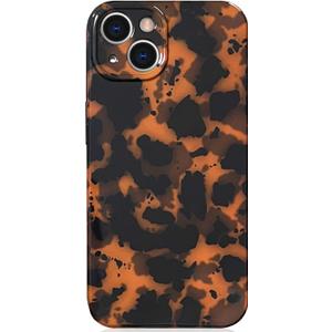 Abbery for iPhone 15 Case Tortoise Shell Cheetah Leopard Print Cute Trendy Animal Pattern Design Flexible Soft TPU Protective Women Girls Grily Brown Shockproof Phone Cover