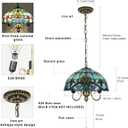 Tiffany Pendant Light, Baroque Style Stained Glass Lamp, 16'' Wide 3-Light, Inverted Ceiling Pendant Lights for Living Dining Room Kitchen Bedroom Entryway