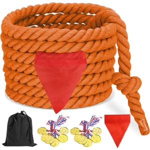 Tug of War Rope 60ft for Kids Adults, Outdoor Field Day Family Reunion Birthday Party Games, Outside Yard Backyard Lawn Camping Picnic Carnival Games for Team Building Activities, Orange