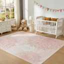 Pink Rugs for Bedroom Girls: 6x9 Modern Large Washable Soft Cute Boho Floral Pattern Area Rug Neutral Indoor Floor Non-Slip Carpet for Living Room Dining Nursery Kids Playroom Baby Room House Decor