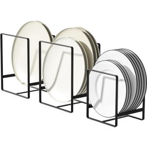 Metal Drying Rack, 3 Pack Inside Cabinet Plate Holders Organizers, Upright Dish Racks for Countertop and Cupboard, Large Capacity, Black (20x16x11.5 cm Each)