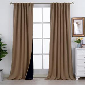 BGment 100% Room Darkening Thermal Insulated Blackout Curtains 108 Inches Long with Liner, Rod Pocket and Back Tab Double Layer Noise Reduce Curtains for Bedroom (52 x 108 Inch, 2 Panels, Taupe)