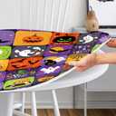 Halloween Round Fitted Tablecloth with Elastic Pumpkin Ghost Bat Spider Web Round Table Cover Waterproof Kitchen Decor Cover for Patio Holiday Party Fits to 44"-48" Round Table (Purple, 48" (Round))