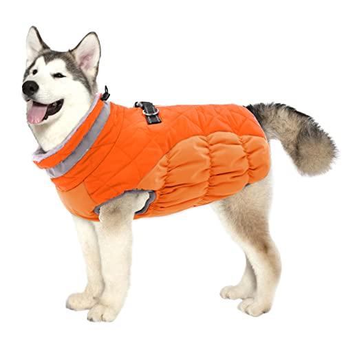 Lelepet Dog Coat Warm Dog Winter Coat Waterproof Dogs Jacket with Harness Built in Reflective Pet Fleece Vest Zip-Up Cold Weather Coats for Large Dogs Turtleneck Windproof Coats Boxer Blaze Orange XL