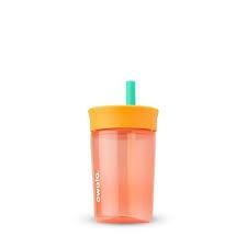 Owala Kids Insulation BPAFree Plastic Tumbler with Spill Resistant Flexible Straw, Easy to Clean, Kids Water Bottle, Great for Travel, Dishwasher Safe, 15 Oz, Orange and Peach (Watermelon)