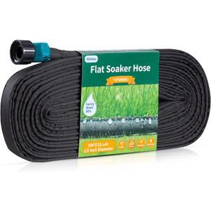 Flat Soaker Hose 50 FT for Garden Beds, 50Ft 1/2" Linkable Consistent Drip Irrigation Hose Save 80% Water, Leakproof Heavy Duty Double Layer Sprinkler Hose