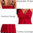 ROSEWE Womens Tankini Bathing Suits, Two-Piece Smocked Swim Dress, Print Swimsuits with Board Shorts (Red, XL)