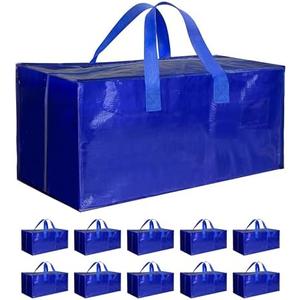 10 Pack Oversized Heavy Duty Moving Bags with Backpack Straps, Strong Handles & Zippers, Extra Large Storage Tote Moving Boxes for Space Saving, Blue