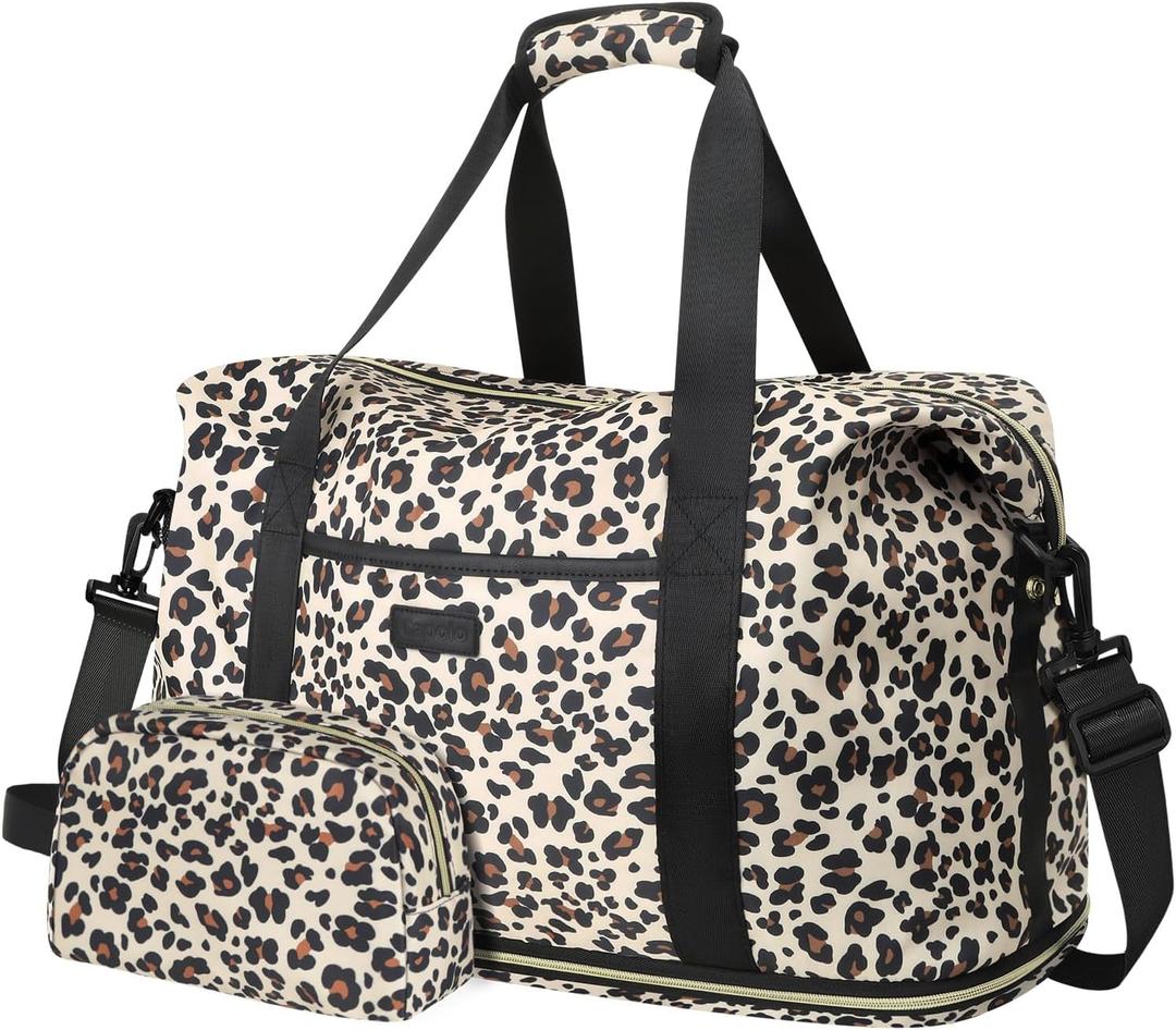 Expandable Travel Duffle Bags Weekender Overnight Bags for Women Men Hospital Bag for Women Labor Delivery with Toiletry Bag Waterproof (Large, Leopard)
