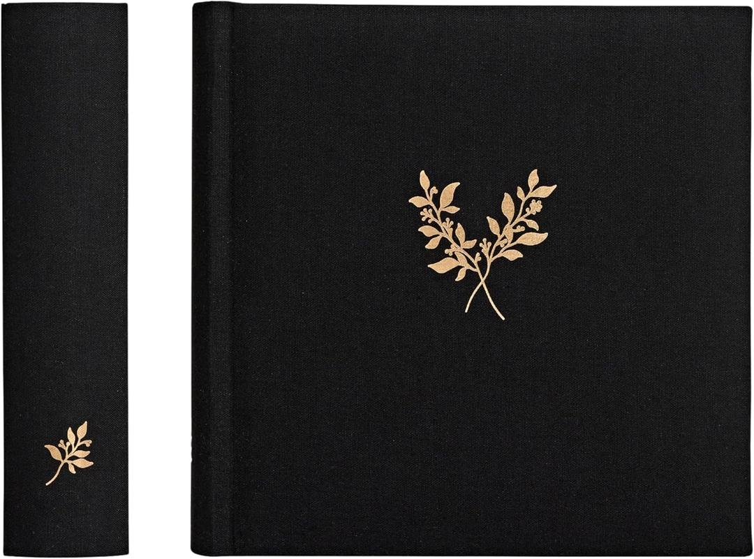 Elegant Linen Photo Album - 200 Acid-Free Pockets for 4x6 Pics - Perfect for Weddings & Gifts (Black No Window)