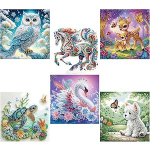 2 x JJBSWYMT 6 Pack Special Shape Diamond Painting Kits for Adults Beginners, 5D Animals Diamond Art Kits,DIY Diamond Dots with Diamond Gem Art and Crafts, Home Wall Decor 12 x12 Inch (YX-01-1)