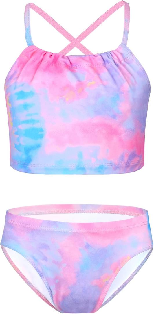 TENVDA Girls Swimsuit 2-Piece Halter Tankini Set Beach Sport Bathing Suit UPF 50+ Swimwear