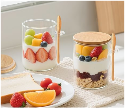 12 Overnight Oats Containers with Lids and Spoons, 16oz Glass Jars with Bamboo Lids, Airtight Meal Prep Yogurt Containers for Breakfast, Parfait, Salad, Chia Pudding
