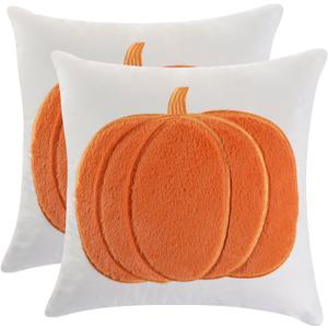 LUOYEHK Halloween Throw Pillow Covers 18x18 Set of 2 Orange Pumpkin Embroidered Pillow Cases Holiday Thanksgiving Velvet Cushion Covers for Couch Sofa Bed