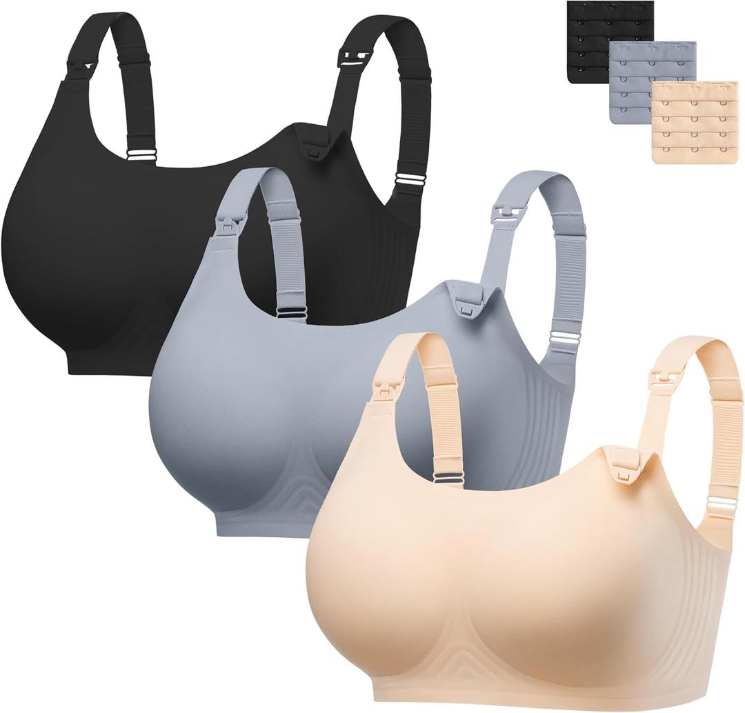 Angelhood Seamless Nursing Bra for Women Wire Free Full Coverage Comfort Maternity Bra with Extra Extender,3P 4XL