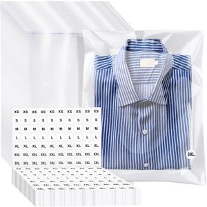 PerKoop 400 Pcs 10"x13" Plastic Clear T Shirt Bags with 1400 Pcs Clothing Size Stickers Cellophane Self Adhesive Clear T Shirt Bags for Packaging Resealable Clothing Package for Jeans Small Business