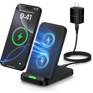 Wireless Charger Stand for Samsung Galaxy S25 Ultra Plus S24 S23 FE S22 S21,Motorola Desk Android Phone Fast Wireless Charging Station for Moto Razr Plus/Edge/G Stylus Power 2024,iPhone 16,18W Adapter (Black)