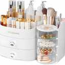 XIAPIA Makeup Organizer Countertop, Make Up Organizer for Vanity, Skincare & Cosmetic Organizers with Drawers, Bathroom Organizers Storage for Brush Holder|Lipstick|Jewelry, Ideal Gift for Women WHITE