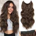 Halo Hair Extensions 20 Inch Invisible Wire Hair Extensions Adjustable Long Wavy Hairpiece Synthetic Upgrade 4 Secure Clips in Hairpieces 20 Inch,Medium Brown (20 Inch, Medium Brown)
