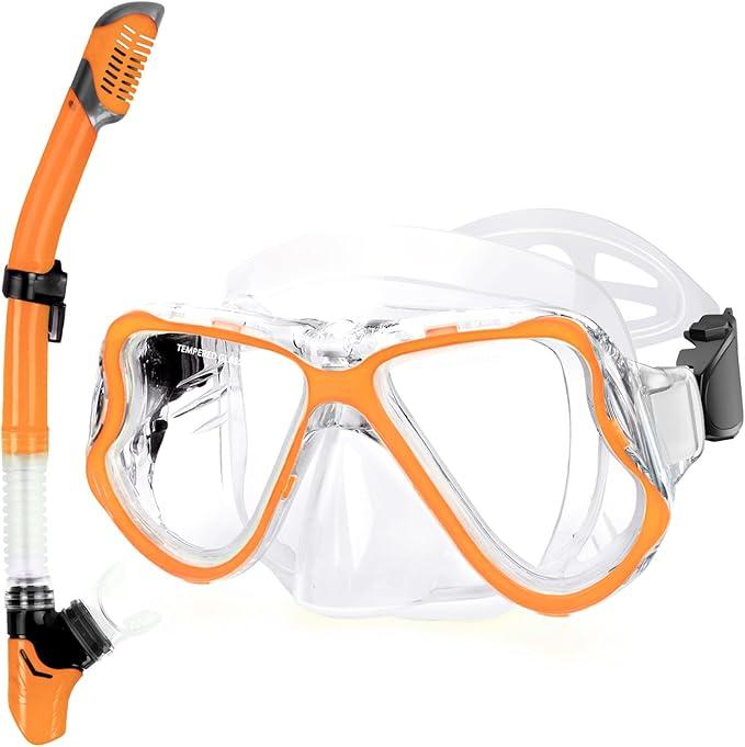 Greatever Dry Snorkel Set,Panoramic Wide View,Anti-Fog Scuba Diving Mask,Professional Snorkeling Gear (Adults)