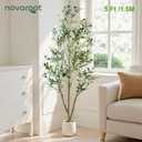 Olive Trees Artificial Indoor, 5FT Tall Faux Olive Tree with Moss and Planter, Artificial Plants Indoor with Natural Wood Trunk and Lifelike Fruits, Fake Tree for Home Office Living Room Decor