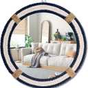 Vercraft Coastal Mirror 24" Wall Decor with Rope Wrapped Trim and Hanging Loop Nautical Round Circle Mirror Nautical Rustic Decorative for the Living Room, Bedroom Bathroom and Entryway