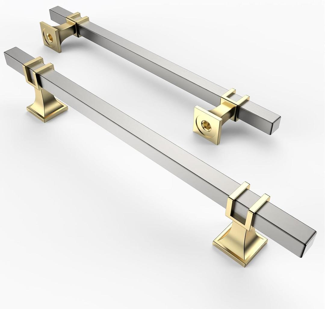 Asidrama 10 Pack 6.3 Inch(160mm) Brushed Satin Nickel and Gold Kitchen Cabinet Handles, Cabinet Pulls Kitchen Cabinet Hardware for Cupboard Drawer Pulls