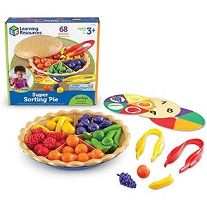 Learning Resources Super Sorting Pie - 68 Pieces, Ages 3+ Toddler Fine Motor Toy, Preschool Learning Games, Develops Counting and Color Recognition, Pretend Play Food, Kids Tweezers
