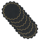 Set of 6 Scallop Leather Placemats, 15 Inch Black Pure Floral Table Mats Round Farmhouse Wipeable Waterproof Placemats Heat Resistant Dining Table Mats, Easy Wipe Clean
