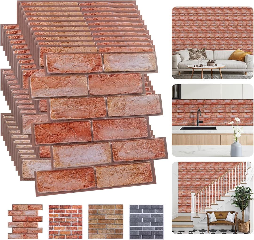 Faux Brick Wall Panels  Bold Red 3D Brick Wall Panels Foam Tiles Peel and Stick (10 Pack)  Peel and Stick Wall Panels for Apartment, RV, Bedroom Decor