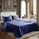 CozyLux Satin Sheets Twin Size - 3 Piece Navy Blue Bed Sheet Set with Silky Microfiber, 1 Deep Pocket Fitted Sheet, 1 Flat Sheet, and 1 Pillowcase - Smooth and Soft (Twin, Navy Blue)