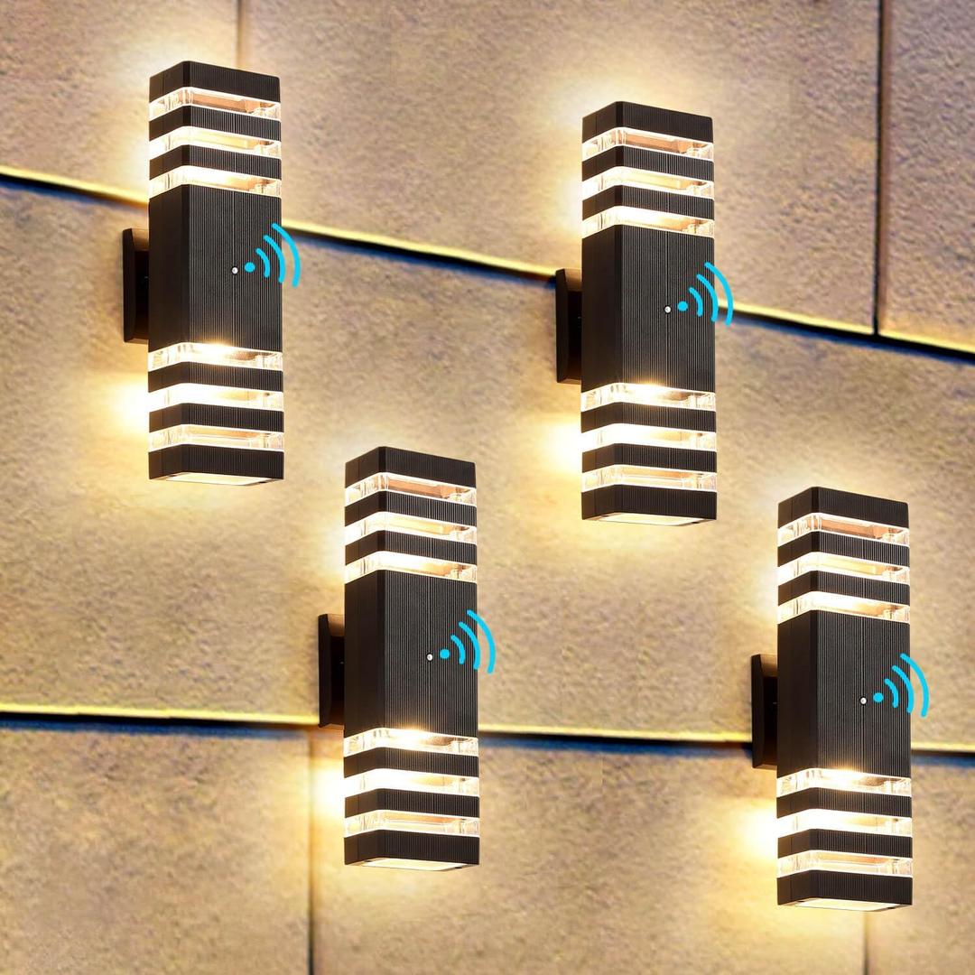 Dusk to Dawn Outdoor Light Fixture 4 Pack, 14W IP65 3000K 1100LM Warm White Outdoor Wall Lights, up and Down Lights Outdoor, Aluminum Waterproof Outside Lights for House Porch Patio (Jet Black)