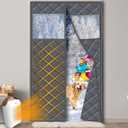 JUIN Magnetic Screen Door Curtains: Fit 32 x 80 Inches Door Size - Thermal Insulation Doors Curtain Cover for Winter Insulated Heat Magnets Closure - Gray (Curtain Size 34" x 82")