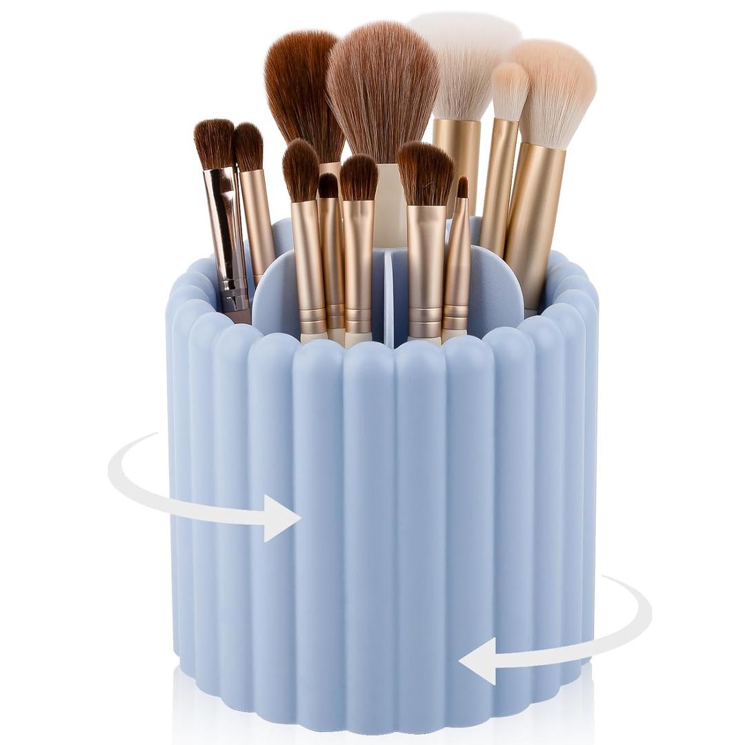 Anyoifax 360 Rotating Makeup Brush Holder 7 Slots Make Up Brush Organizer Removable Spinning Cosmetic Brushes Storage Pen Holder for Vanity, Dresser, Desk, Blue