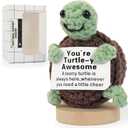 Positive Crochet Turtle, Mini Handmade Crochet Animals Emotional Motivational Cute Animal Gifts, Funny Small Inspirational Sea Turtle Birthday Gifts for Women Men