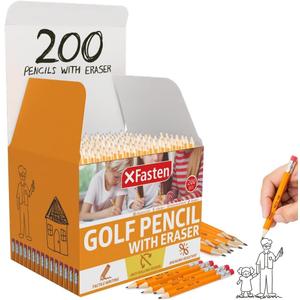 XFasten Golf Pencils with Erasers Bulk, 200-Pack 3.5" #2 HB Pre-Sharpened Easy-to-Grip Half Mini Golf Pencils for Kids, Adults, and School Supplies - Hexagonal, Smooth Writing, and Non-Smudging
