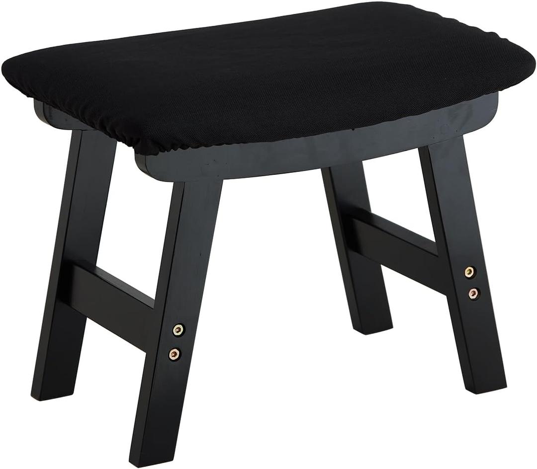 Foot Stool Ottoman Foot Rest Under Desk,Small Stool for Living Room, Bedroom and Kitchen (Black Legs - Black Stool Surface), 9.8"D x 15.3"W x 11.8"H