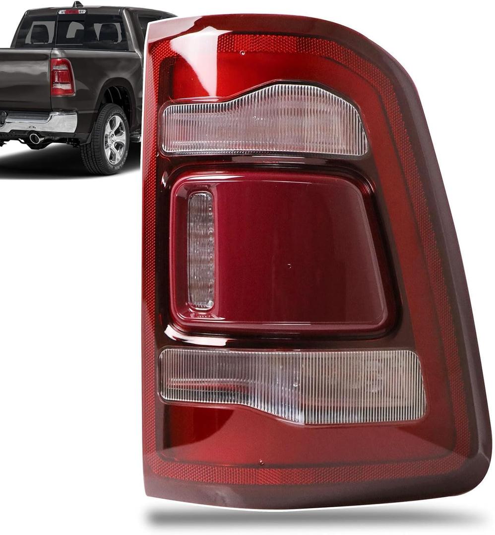 LED Tail Light Red Cover with Blind Spot Compatible With 2019-2023 Dodge Ram 1500 Right Passenger Side Replace 68262530AH